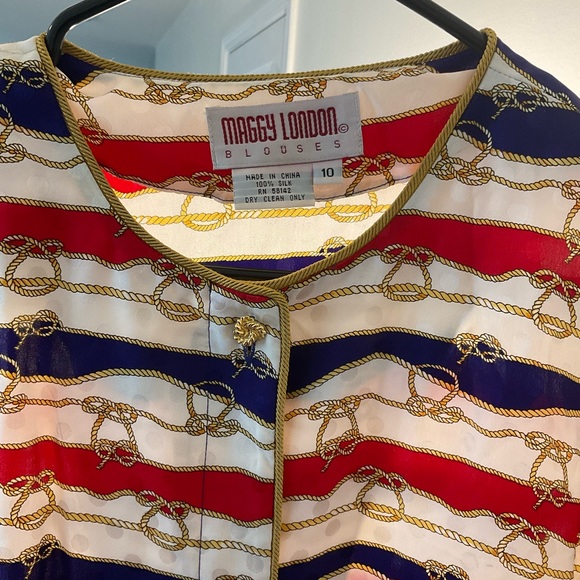Maggy London Red, Blue, and Gold Striped Top - Picture 3 of 5